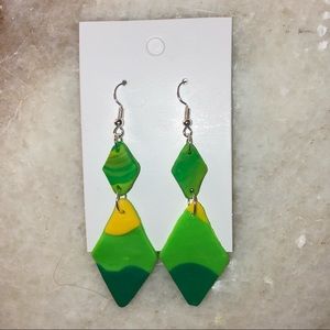 Handmade Clay Earrings! (Green Marble) 💚